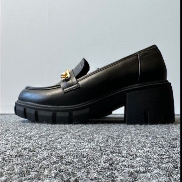 Platform Loafers for Women Chunky Heels Slip-ons with Chain Round Toe NWT - Picture 3 of 9